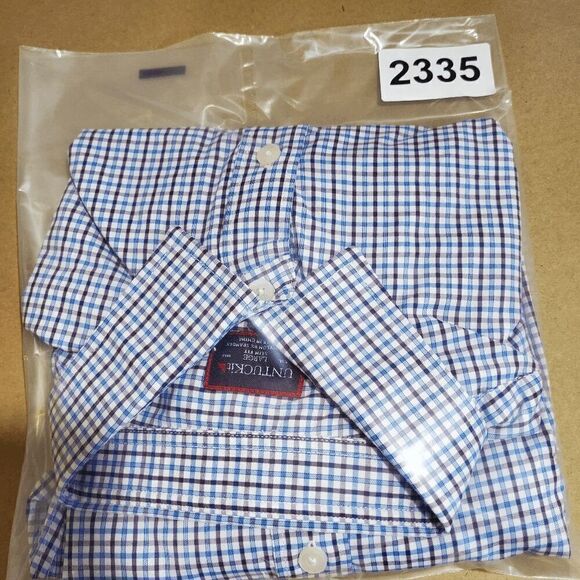 UNTUCKit Shirt Mens Large Purple Blue Plaid Erbach Stretch Slim Fit Button Down - Picture 9 of 9